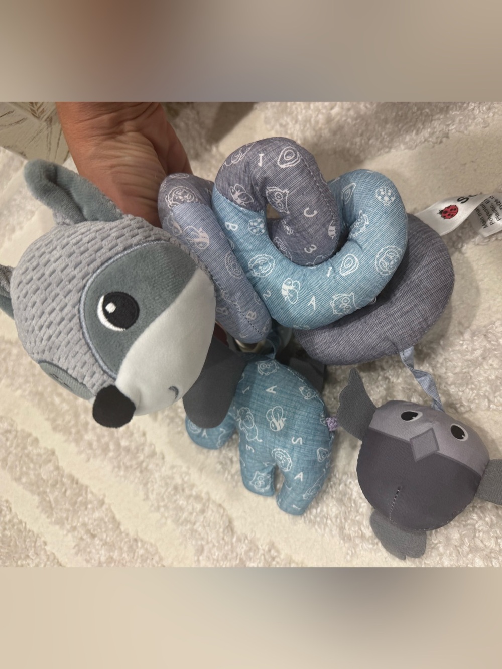 Plush Spiral Rattle Toy for Kids - Blue/Grey